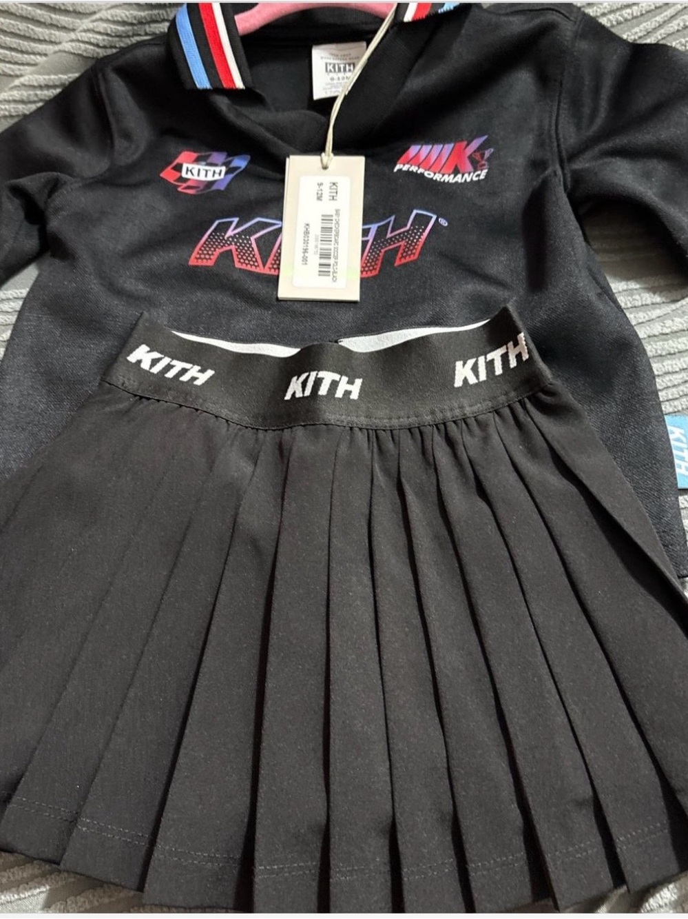 Kith Black Pleated Kids Skirt with White Logo Waistband